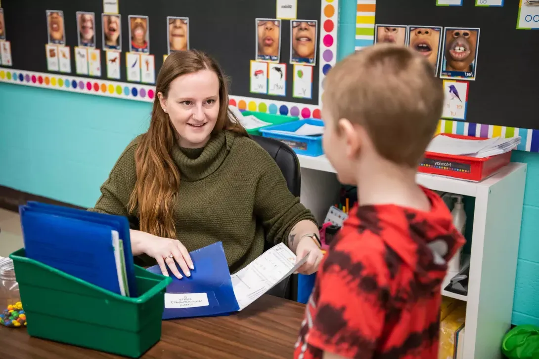 Student teacher in classroom